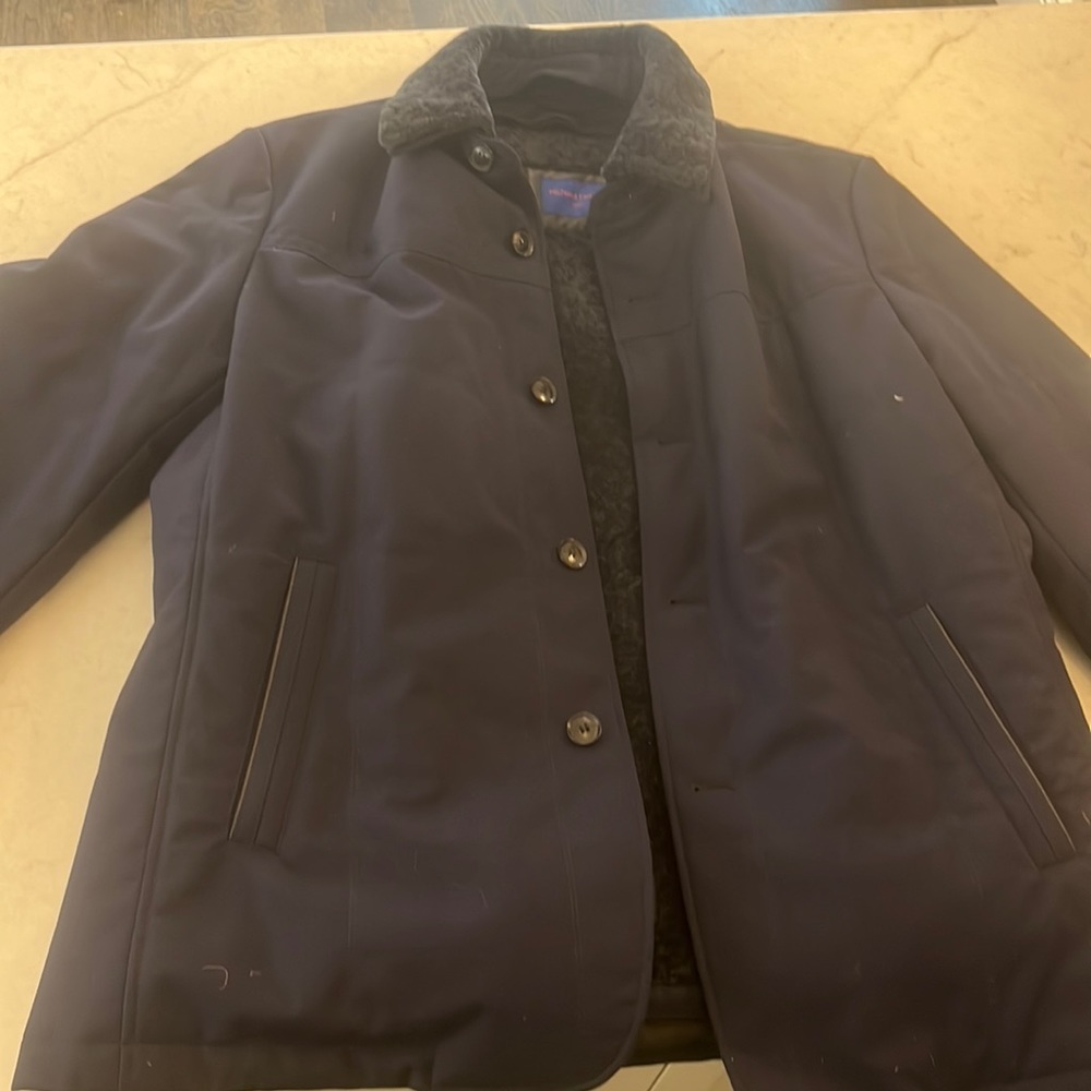 Mens size 42 regular navy dress coat with shearling collar